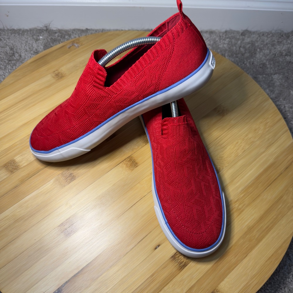 Tommy Hilfiger Womens Red Knit Monogram Slip On Sneakers Script Logo Low Top - Picture 3 of 11